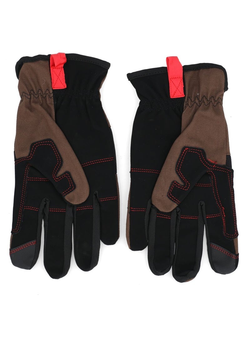Canvas Padded Firm Grip Synthetic Leather Gardening Gloves Brown and Black Large