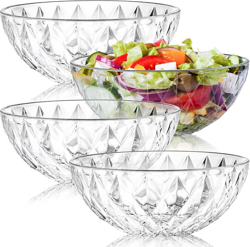 ZOOFOX 4 Pack Clear Plastic Serving Bowls Large Unbreakable Salad Bowls for Fruit Salad Popcorn Chips Dips Condiments Party Snack and More 9 inch - Image 1