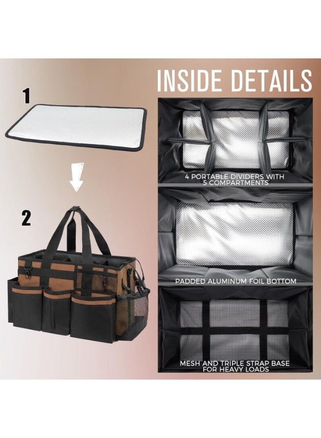 SCAVATA Wearable Cleaning Caddy, Cleaning Caddy Supplies Organizer with Handle & Shoulder Straps for Housekeepers, Under Sink & Car Cleaning Tool Organizers Bag with 4 Foldable Divider (Brown)  - Image 4