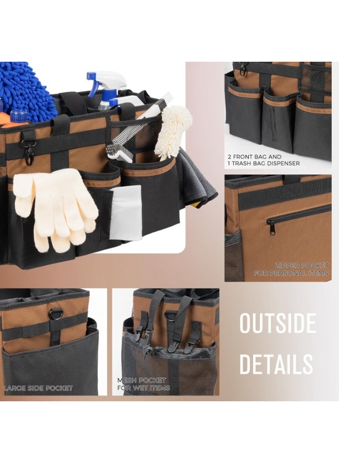 SCAVATA Wearable Cleaning Caddy, Cleaning Caddy Supplies Organizer with Handle & Shoulder Straps for Housekeepers, Under Sink & Car Cleaning Tool Organizers Bag with 4 Foldable Divider (Brown)  - Image 5