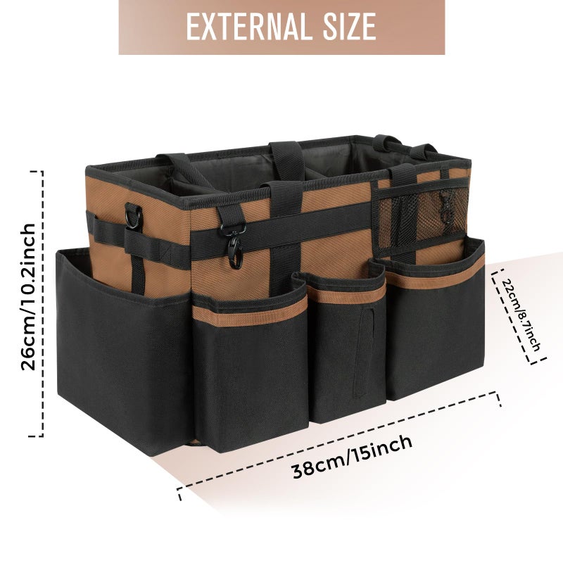 SCAVATA Wearable Cleaning Caddy, Cleaning Caddy Supplies Organizer with Handle & Shoulder Straps for Housekeepers, Under Sink & Car Cleaning Tool Organizers Bag with 4 Foldable Divider (Brown) - Image 5