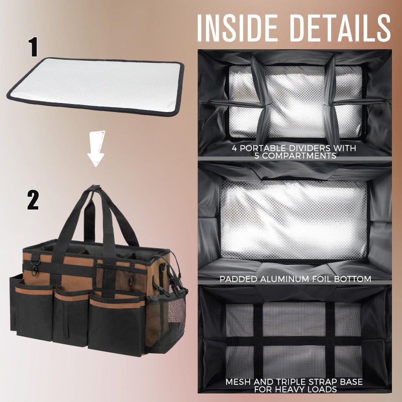 SCAVATA Wearable Cleaning Caddy, Cleaning Caddy Supplies Organizer with Handle & Shoulder Straps for Housekeepers, Under Sink & Car Cleaning Tool Organizers Bag with 4 Foldable Divider (Brown) - Image 4