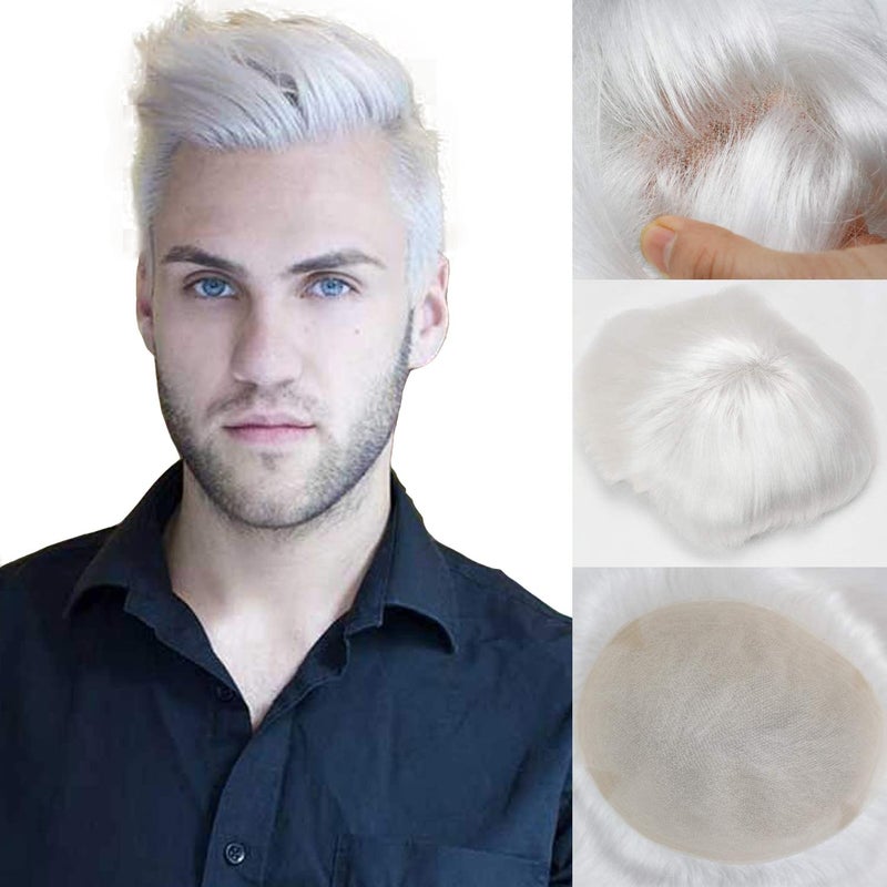 Swiss Full Lace Mens Toupee European Real Human Hair Replacement for Men Hairpiece White Color