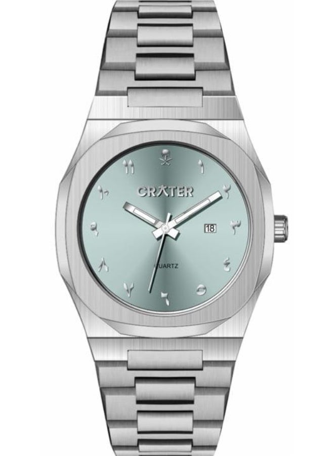 كريتر  ساعة كريتر (CRATER) للرجال – تصميم ملكي فاخر من الستانلس ستيل، مينا كلاسيكي مع عرض التاريخ، مقاومة للماء – تشمل علبة الماركة (فضي /تيفاني). - Image 1