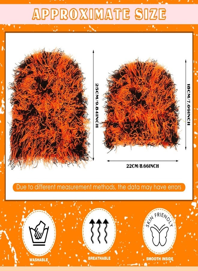 Chuarry Distressed Knitted Beanie Fuzzy Winter Hats Thick Warm Y2k Beanie Snow Knit Cap Skull for Women Men, Assorted Black Orange, One size - Image 2