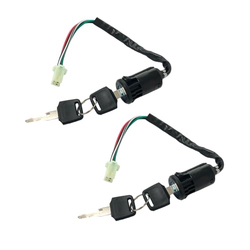 Dickno 2 PCS Motorcycle Ignition Switch, 4 Wire Pin Ignition Switch with 2 Keys, Key Locking Starter Switch Replacement for 50cc to 250cc Go Kart ATV Dirt Bike Scooter Motorcycle - Image 1