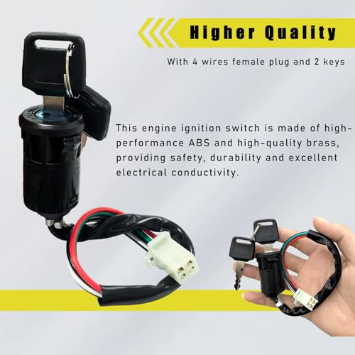 Dickno 2 PCS Motorcycle Ignition Switch, 4 Wire Pin Ignition Switch with 2 Keys, Key Locking Starter Switch Replacement for 50cc to 250cc Go Kart ATV Dirt Bike Scooter Motorcycle - Image 3