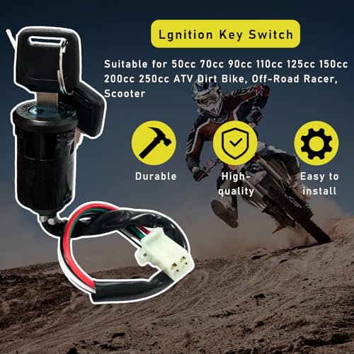 Dickno 2 PCS Motorcycle Ignition Switch, 4 Wire Pin Ignition Switch with 2 Keys, Key Locking Starter Switch Replacement for 50cc to 250cc Go Kart ATV Dirt Bike Scooter Motorcycle - Image 4