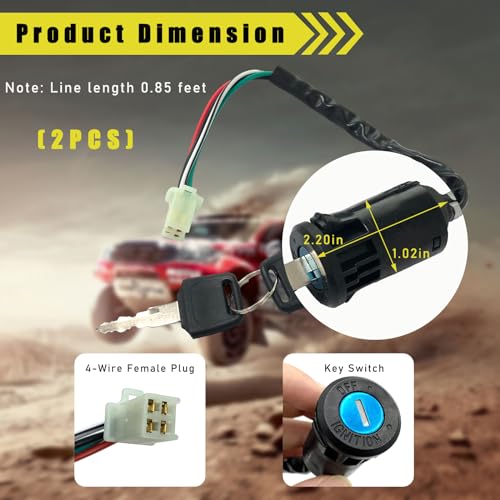 Dickno 2 PCS Motorcycle Ignition Switch, 4 Wire Pin Ignition Switch with 2 Keys, Key Locking Starter Switch Replacement for 50cc to 250cc Go Kart ATV Dirt Bike Scooter Motorcycle - Image 2
