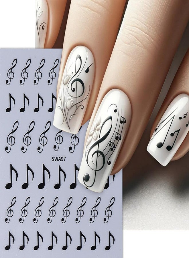 KTAABTR 6 Sheets Music Note Nail Stickers, 3D Self-Adhesive Nail Decals, Black Gold Silver Music Notes Nail Art Stickers for Women Girls DIY Manicure Tips Designer Nail Decoration Supplies - Image 2