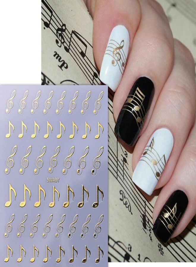 KTAABTR 6 Sheets Music Note Nail Stickers, 3D Self-Adhesive Nail Decals, Black Gold Silver Music Notes Nail Art Stickers for Women Girls DIY Manicure Tips Designer Nail Decoration Supplies - Image 3