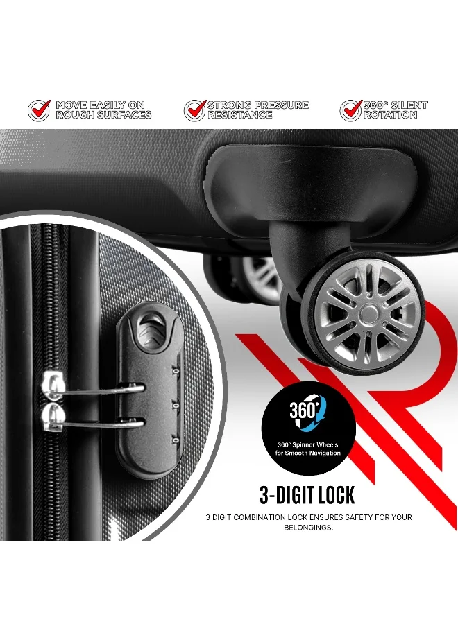 ريفلكشين طقم حقائب سفر عاكسة من بلاستيك  مكون من  قطع، خفيفة الوزن بعجلات صامتة  درجة، حقائب ترولي صلبة من بلاستيك ، حقائب سفر بعجلات دوارة طقم من  قطع، أسود
