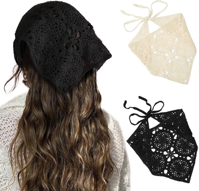 ELECDON Floral Crochet Hair Bandanas Headscarf - 2 PCS - Image 1