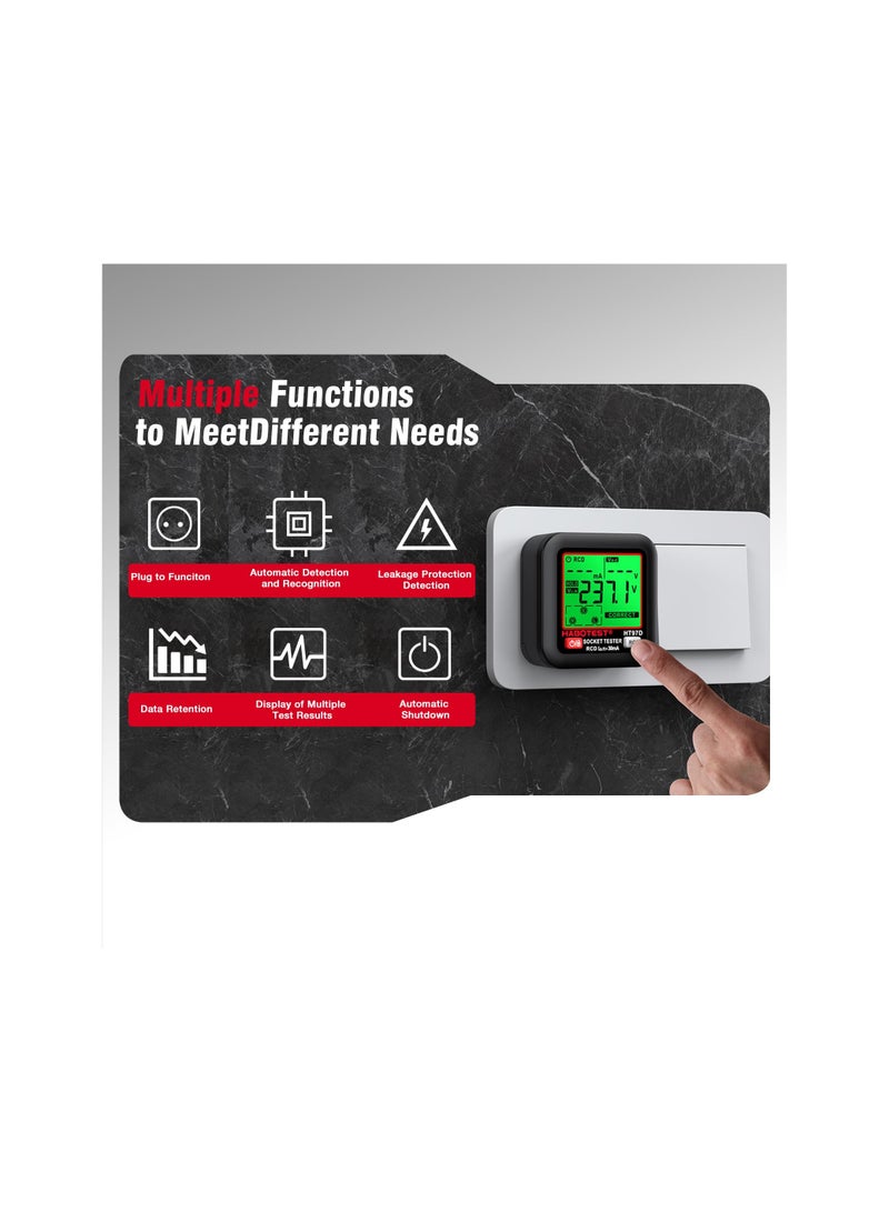 GFCI Outlet Tester with LCD Display, HABOTEST Receptacle Detector, Electric Voltage Tester for Standard 3-Wire 260V AC Voltage, Socket Checker 6 Visual Indicators/Wiring Legend for Home - Image 5