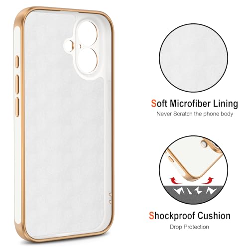 Hython for iPhone 17 Case with Ring Stand, 360° Rotatable Ring Holder Magnetic Kickstand, Plating Rose Gold Edge Soft Cover Protective Phone Case for iPhone 17 6.3", White - Image 3