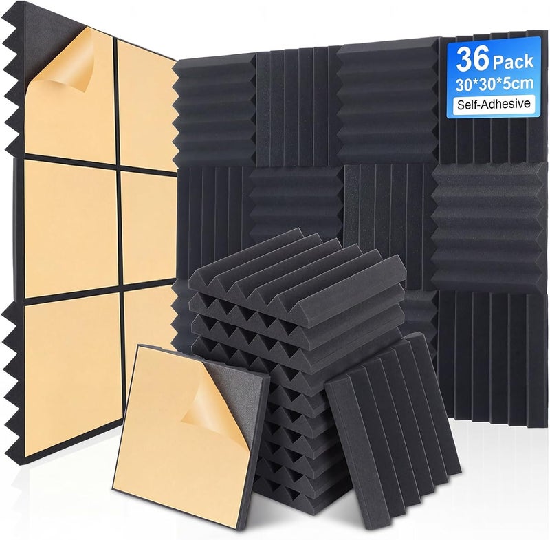 AUSLET 36 Pack Acoustic Foam Panels Soundproofing Wedge 30 x 30 x 5cm Sound Deadening Foam, High Density Sound Absorbing Panels for Studio, Home Office, Gaming Room, Podcast - Image 1