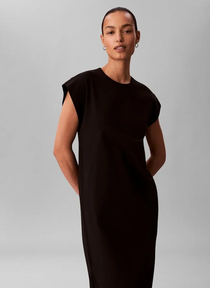 Calvin Klein Jeans black Crew Necck Jersey Easy Midi Dress for Women | Best Price UAE