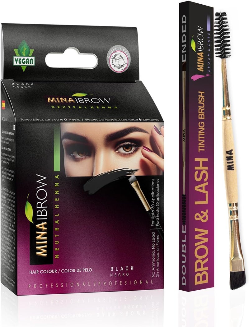 MinaiBrow Mina ibrow Hair Color Black|Natural Spot coloring and Hair Tinting Powder with Duo Angled Brush, Water and Smudge Proof | No Ammonia, No Lead with 100% Gray Converge Upto 30 Application - Image 1