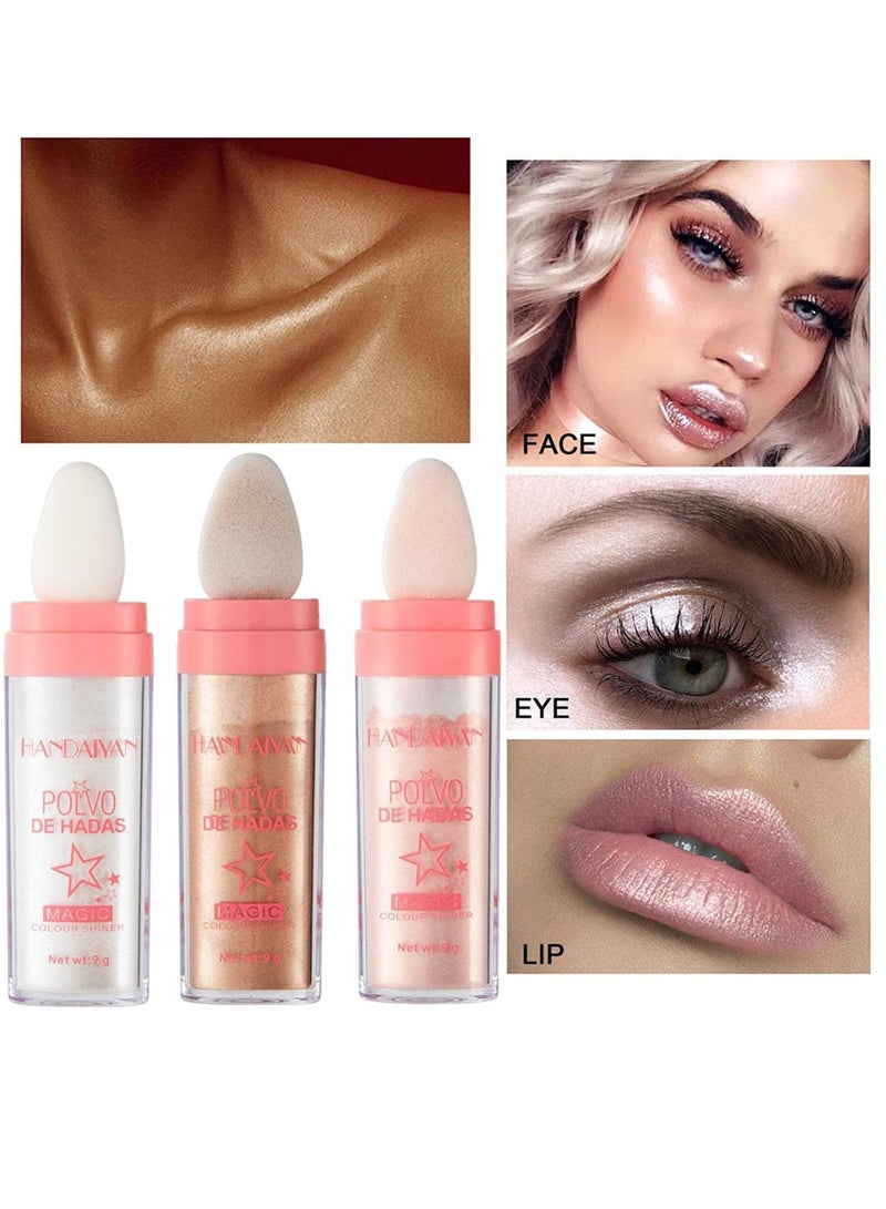 SYOSI Highlighter Powder Stick, Body Glitter Highlighter Makeup, Brightens Makeup Stick for Face Body Hair Cosmetic, Highlighter Body Brightens the Natural Three-dimensional Face Powder Blusher 3 Pack - Image 5