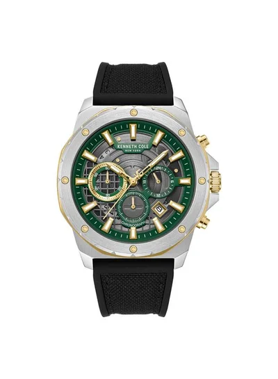 Kenneth Cole New York Hollis Green Dial Black Silicone-Nylon Strap Chronograph Watch for Men - 45mm