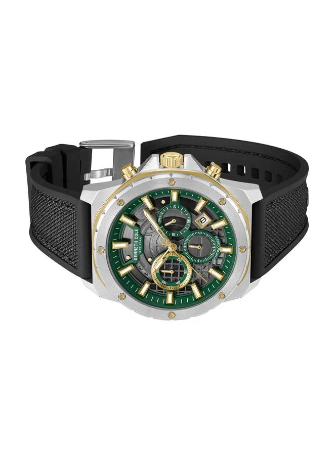 كينيث كول نيو يورك ساعة كرونوغراف رجالية هوليس مينا أخضر بحزام سيليكون ونايلون أسود -  مم