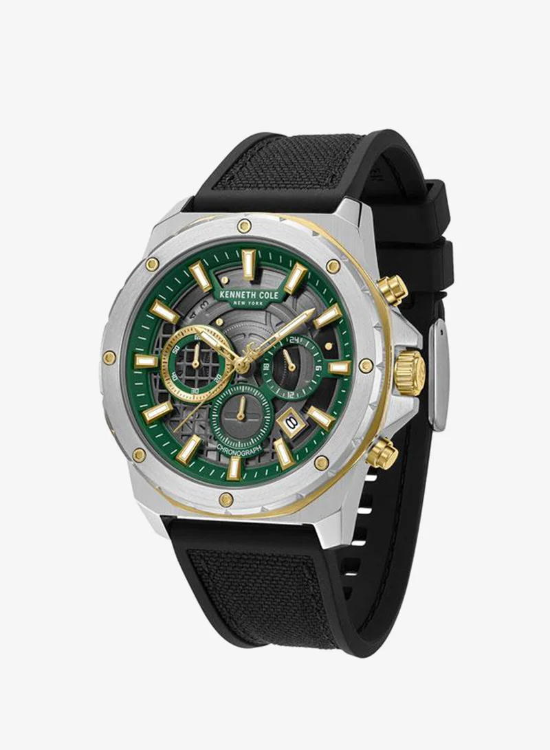 Kenneth Cole New York Green Hollis Green Dial Black Silicone-Nylon Strap Chronograph Watch for Men - 45mm for Men | Best Price UAE