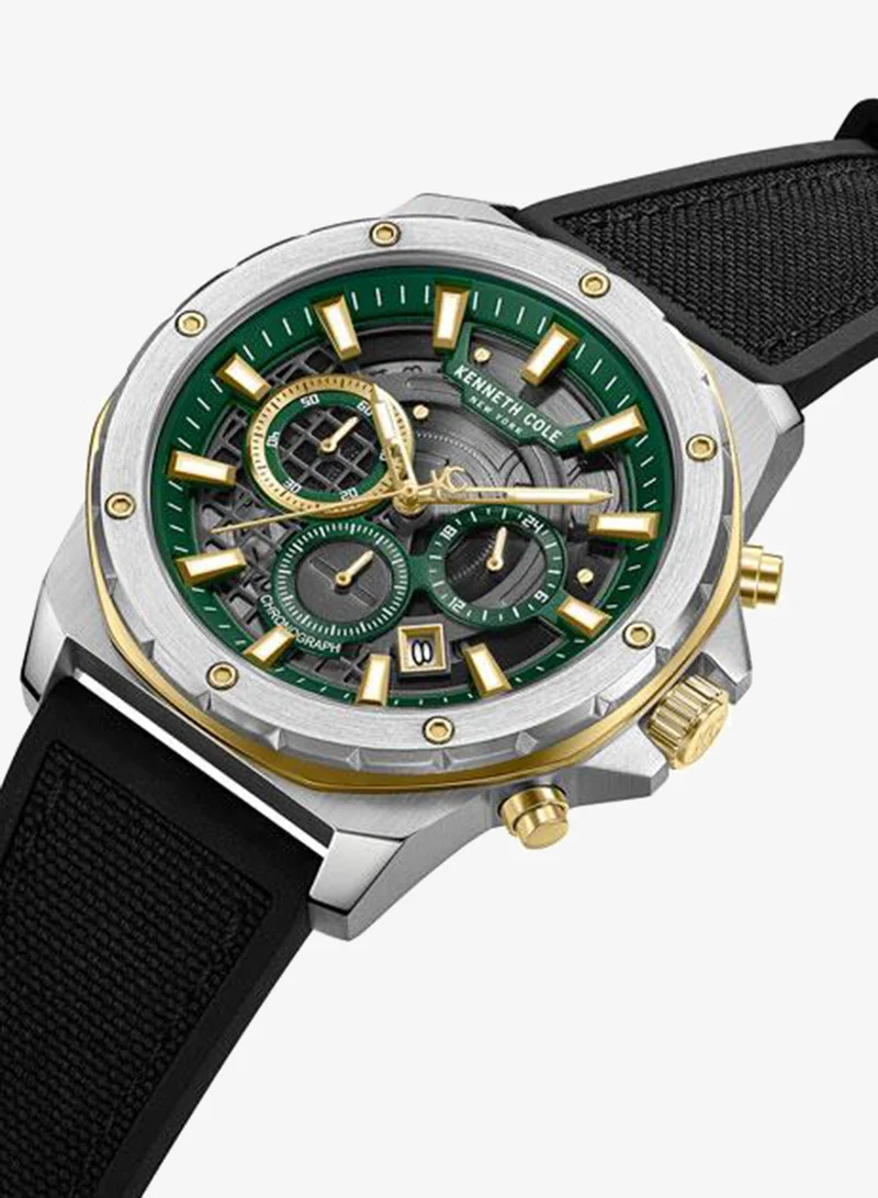 Kenneth Cole New York Green Hollis Green Dial Black Silicone-Nylon Strap Chronograph Watch for Men - 45mm for Men | Best Price UAE