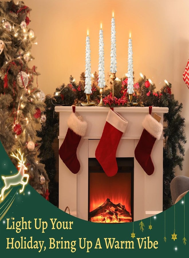 Ceoighe 4 Pack 10 Inch Christmas Tree Candles, Premium Natural Unscented Beeswax Christmas Tree Shaped Taper Candles with Cotton Wick, for Xmas Holiday Decor Party Banquet (White with Silver Trim) - Image 5