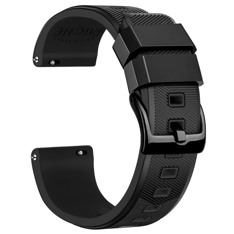 Ritche Christmas Gift 20mm Silicone Watch Band, Compatible with Samsung Galaxy Watch 4/5/ 5 Pro, 40mm/ 45mm Black Quick Release Rubber Watch Bands for Men Women, White Elephant Gifts, Stocking Stuffers for Men - Image 1