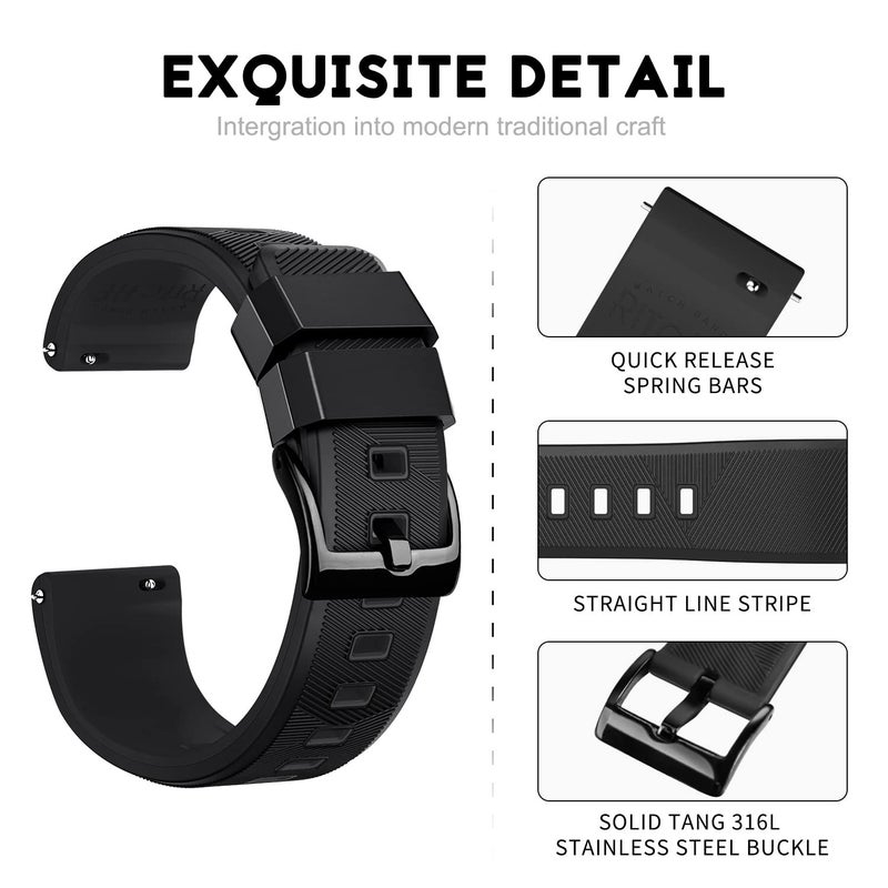 Ritche Christmas Gift 20mm Silicone Watch Band, Compatible with Samsung Galaxy Watch 4/5/ 5 Pro, 40mm/ 45mm Black Quick Release Rubber Watch Bands for Men Women, White Elephant Gifts, Stocking Stuffers for Men - Image 4