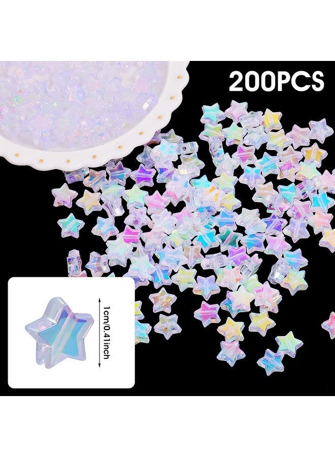 جريفوسيا 200 قطعة من خرزات الأكريليك على شكل نجمة، خرزات ساحرة على شكل نجمة 10 مم خرزات نجمة أكريليك لطيفة بألوان الباستيل مزيج من الخرز الملون لصنع المجوهرات بنفسك قلادة سوار قوس قزح - Image 1