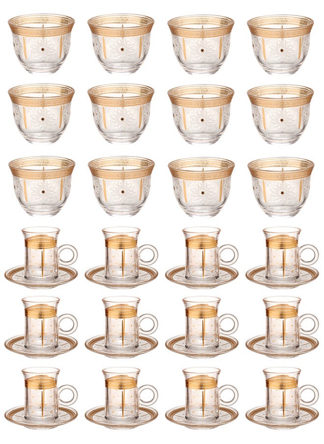 36-Piece Tea & Coffee Glass Set Clear/Gold, Serve for 12 