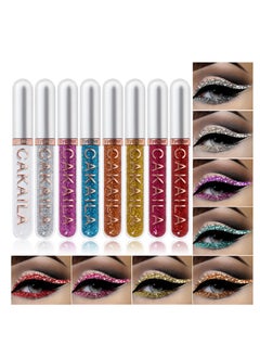 8 Colors Colored Colorful Matte Liquid Makeup Eyeliner Liquid Set Stamps Shapes for Eyes, Pink Red Yellow Blue Purple White Black Matte Liquid Eyeliner Waterproof Color Eye Liners Pencil for Women
