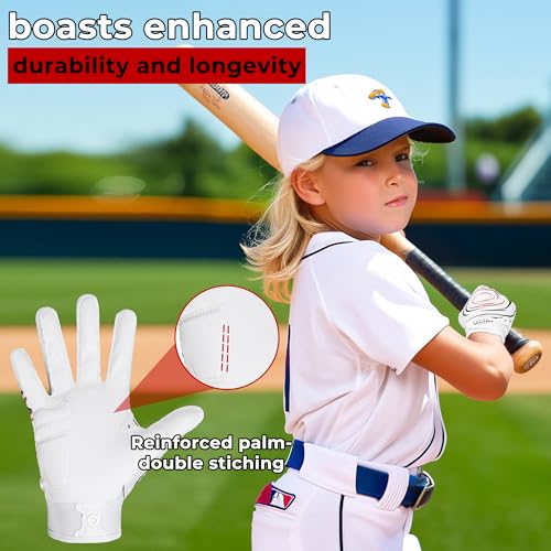 AIGEVTURE Baseball Bating Gloves Kids Youth Baseball Softball Batting Gloves Men Women White Kids XS - Image 3