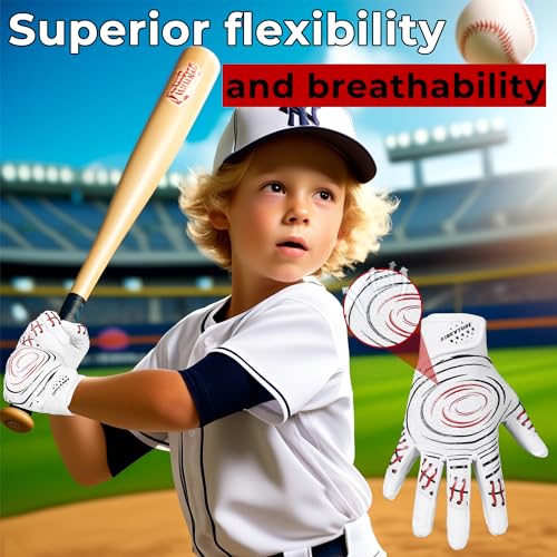 AIGEVTURE Baseball Bating Gloves Kids Youth Baseball Softball Batting Gloves Men Women White Kids XS - Image 2