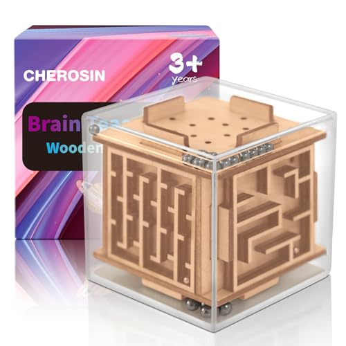 CHEROSIN Fidget Puzzle Cube for Kids and Adults - 6-Sided Wooden Puzzle Game Fidget Toy for Anxiety Relief - Handheld Maze Cube for Travel - 3D Brain Teaser Magic Cube Fidget for Christmas Stocking Stuffers - Image 1