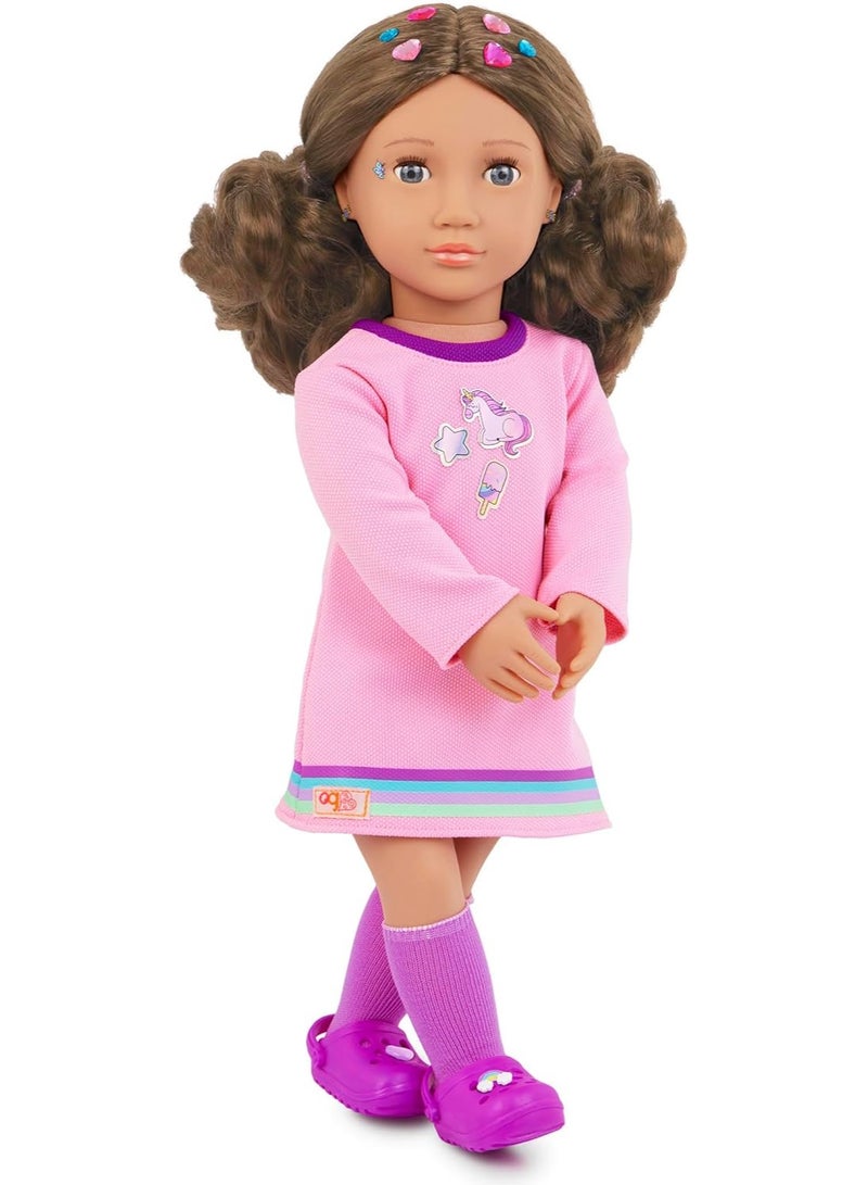 Our Generation –18-inch Doll & Stickers Set –50+ Decorating Stickers for Outfit, Hair & More! –Sticker Book with Fun Pop-it Fidget Cover –Pretend Play –Toys for Kids Ages 3 Years Old & Up – Finley - Image 1