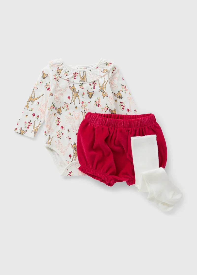 Matalan Disney 3 Piece Baby Bambi Bodysuit & Short Set