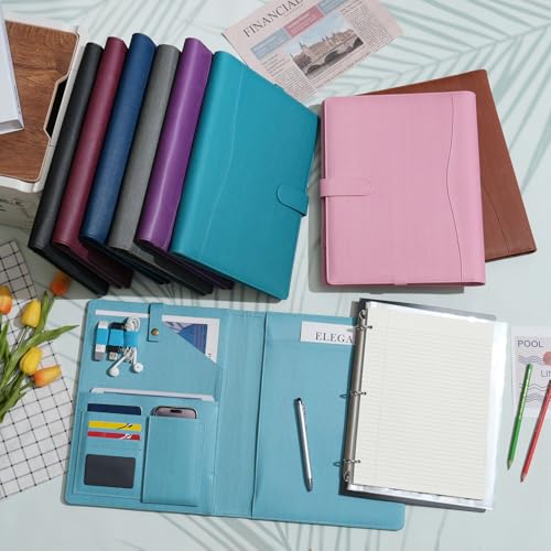 Wonderpool A4 PU Leather Portfolio Holder Ring File Document Case with Removable Binder Clipboard, Multi Pocket and Legal Pad for Business Organizer Interview and Meeting (Pink) - Image 5