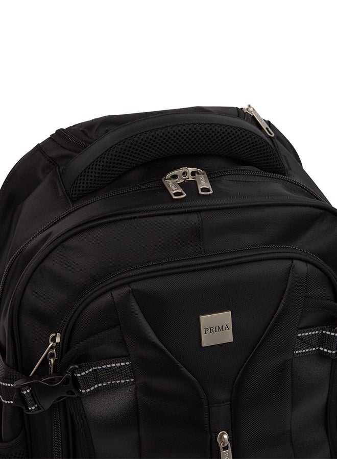 بريما حقيبة ظهر قابلة للطي 20 إنش مع 4 عجلات | حقيبة بعجلات للحمل اليدوي والسفر والعمل، جيوب منظمة وحماية للابتوب وتصميم متين بلون أسود - Image 3