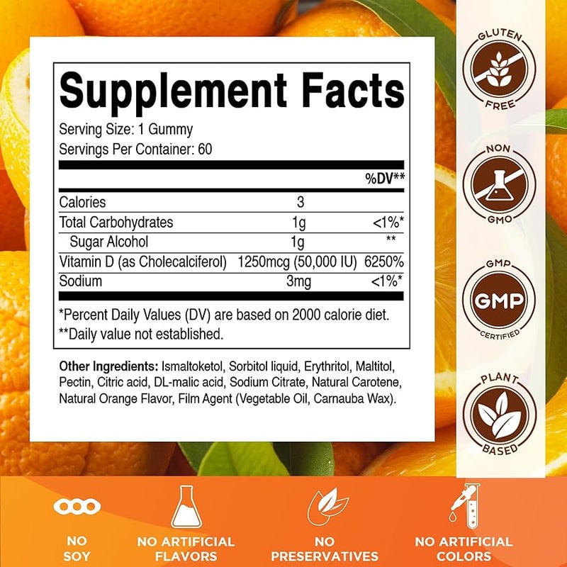 Vitamatic Sugar Free Vitamin D3 50,000 IU Weekly Supplement – 60 Pectin-Based Gummies High-Potency Vitamin D for Bone, Teeth & Immune Support - Image 2