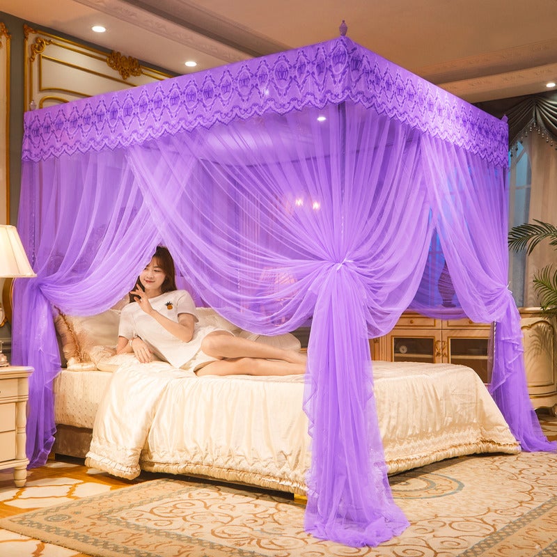 Three-Door Palace Mosquito Net Household 1 Meter 8 Bed Princess Wind Floor Pattern Net Encrypted Double Humanities Net With Bracket - Image 1