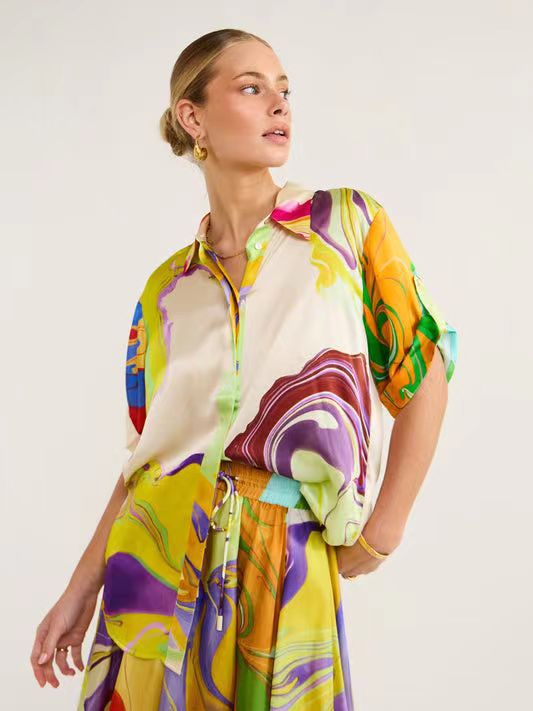 2023 Chic Commuter Print Satin Suit Color