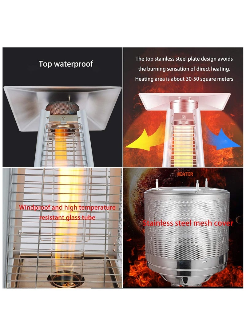 باتيو سخان فناء خارجي، سخان فناء هرمي غاز للحديقة الخارجية، عجلات من الفولاذ المقاوم للصدأ، أنبوب لهب زجاجي كوارتز، حماية 3 أضعاف 13 كيلو وات (ذهبي) - Image 5
