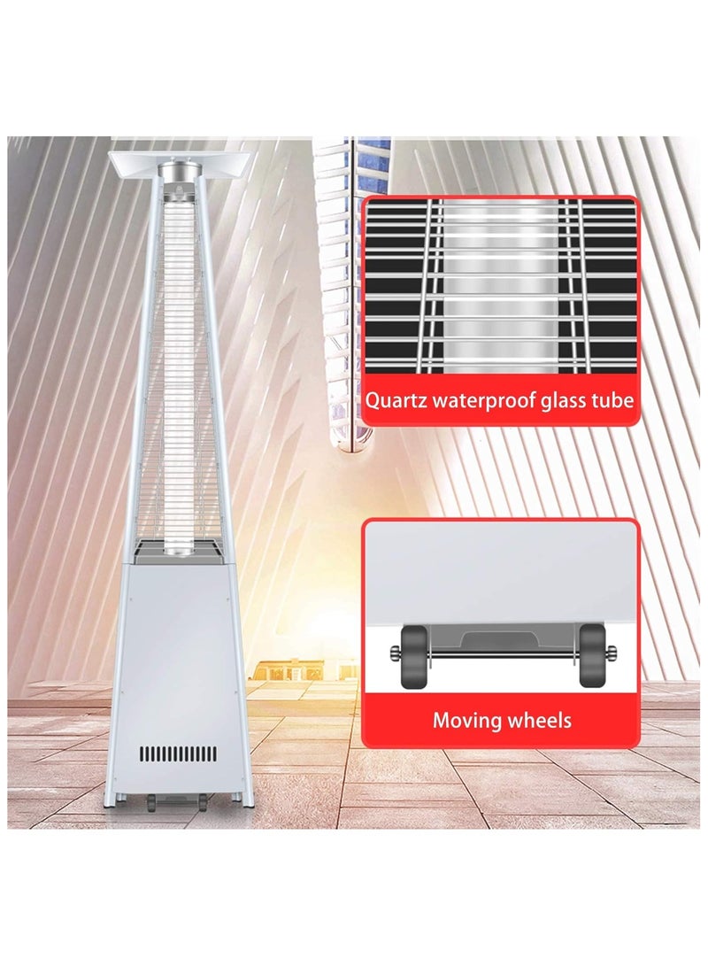 باتيو سخان فناء خارجي، سخان فناء هرمي غاز للحديقة الخارجية، عجلات من الفولاذ المقاوم للصدأ، أنبوب لهب زجاجي كوارتز، حماية 3 أضعاف 13 كيلو وات (ذهبي) - Image 3