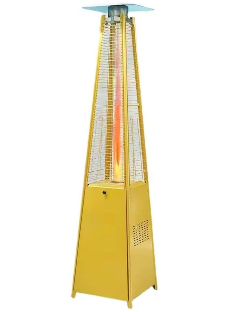 باتيو سخان فناء خارجي، سخان فناء هرمي غاز للحديقة الخارجية، عجلات من الفولاذ المقاوم للصدأ، أنبوب لهب زجاجي كوارتز، حماية 3 أضعاف 13 كيلو وات (ذهبي) - Image 1