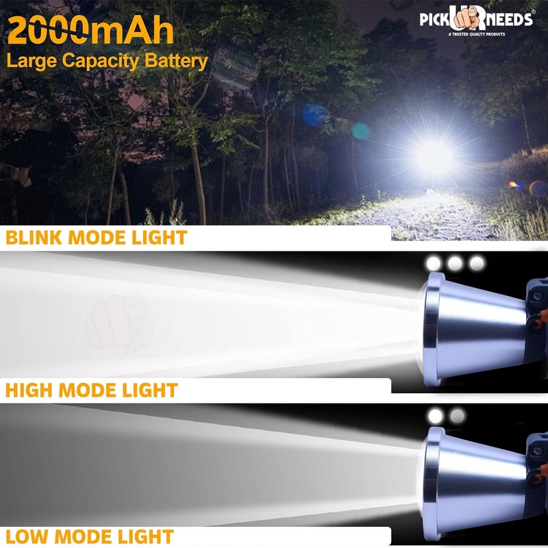 Pick Ur Needs 150 Watt Laser Rechargeable Head Lamp 3 LED Mode Aluminum Body 2000mAh Battery Head Torch/Headlamp for Camping (Silver) - Image 5