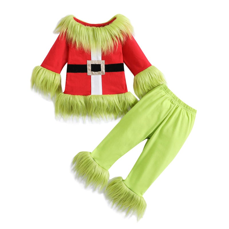 Socutebabe Toddler Kids Christmas Outfit Infant Baby Boy Girl Green Monster Costume Santa Elf Matching Cosplay Clothes Pant Set Greenred 23 Years