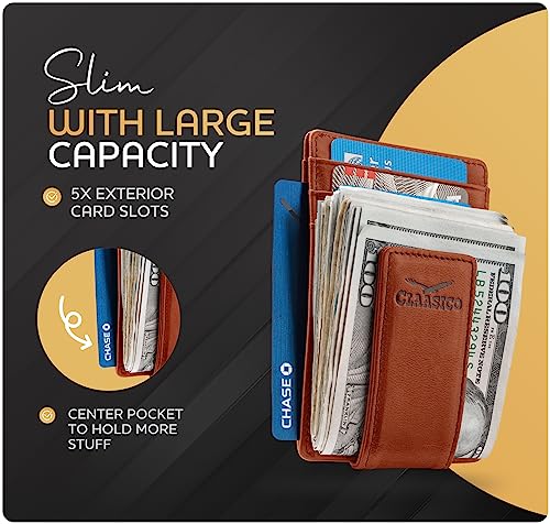 Claasico Money Clip Leather Wallet For Men Slim Front Pocket RFID Blocking with Super Strong Magnetic - Image 2