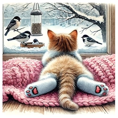 JAKI Cat Diamond Painting Kits for Adults BeginnersAnimal Diamond Art Kit for Adults5D DIY Gem Art Kits for Gift Home Wall Decor14x14inch - Image 1